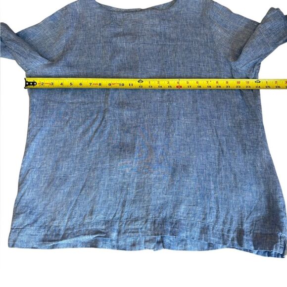 LL Bean Linen Blue Buttons Back 3 Quarter Sleeve Top Lagenlook Womens Size XL - Picture 7 of 8